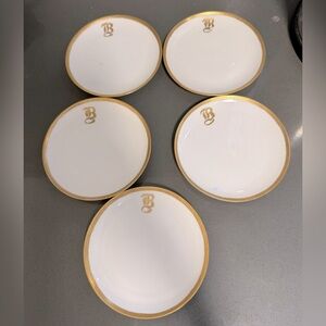 Haviland France customized gilded monogram B plates: 5 total